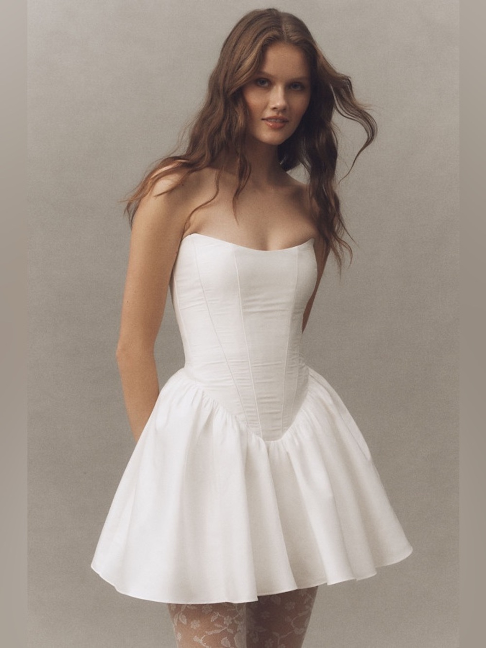 BHLDN White Strapless Corset Fit & Flare Mini Dress